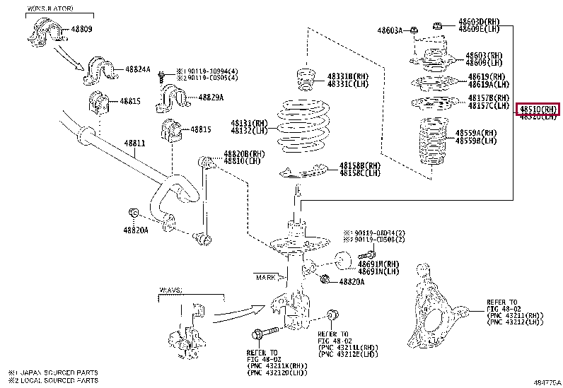 485108Z394: ABSORBER ASSY, SHOCK, FRONT RH Тойота