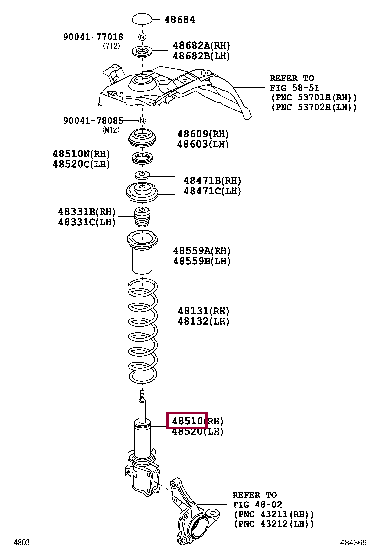 48510B5160: ABSORBER ASSY, SHOCK, FRONT RH Тойота