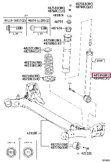 485300DE70: ABSORBER ASSY, SHOCK, REAR LH Тойота