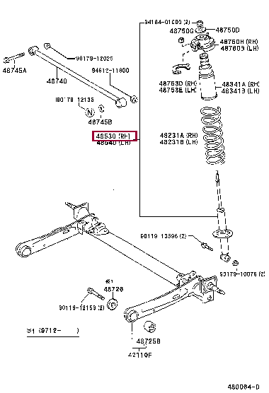 4853080012: ABSORBER ASSY, SHOCK, REAR LH Тойота