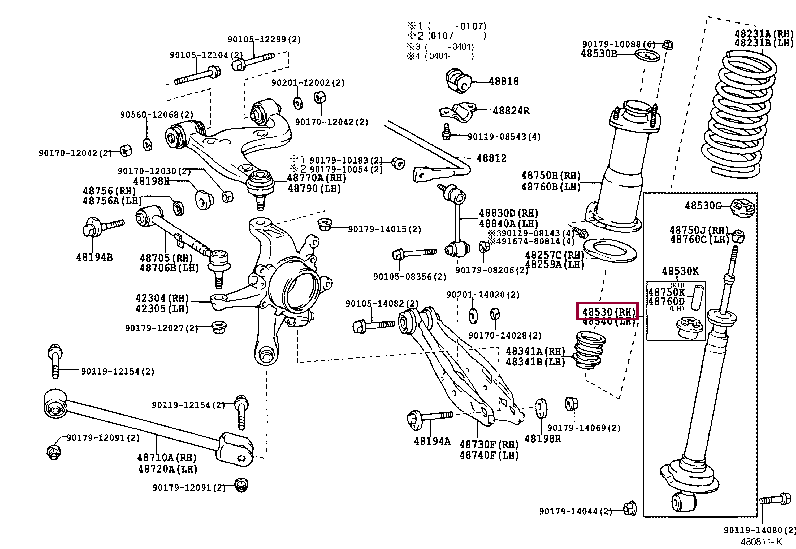 4853080156: ABSORBER ASSY, SHOCK, REAR LH Тойота