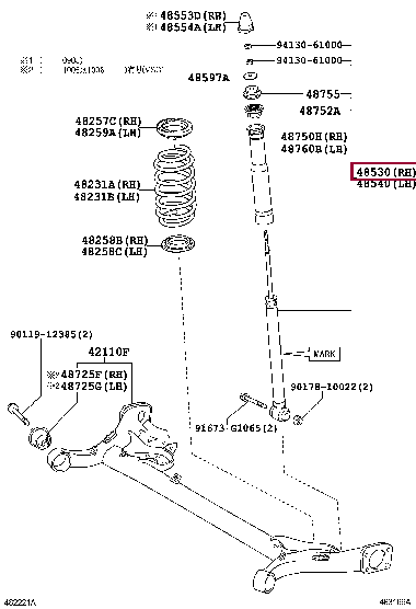 4853080345: ABSORBER ASSY, SHOCK, REAR LH Тойота