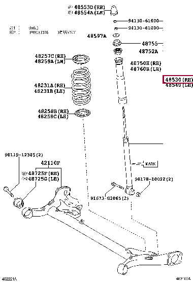 ABSORBER ASSY, SHOCK, REAR LH 48530-80345 (номер toyota 4853080345)