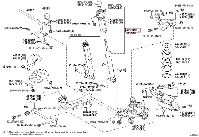 4853080825: ABSORBER ASSY, SHOCK, REAR RH Тойота
