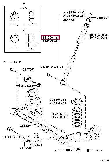 4853180762: ABSORBER ASSY, SHOCK, REAR LH Тойота