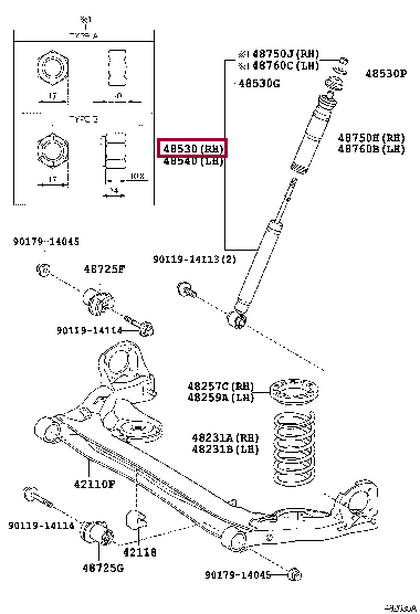 4853180764: ABSORBER ASSY, SHOCK, REAR LH Тойота
