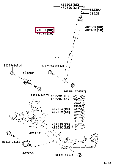 4853180786: ABSORBER ASSY, SHOCK, REAR LH Тойота