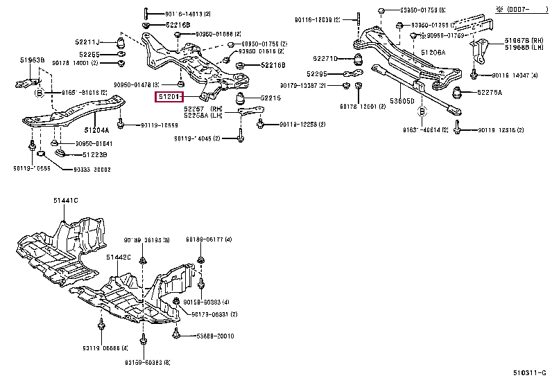 5120105051: CROSSMEMBER SUB-ASSY, FRONT SUSPENSION Тойота