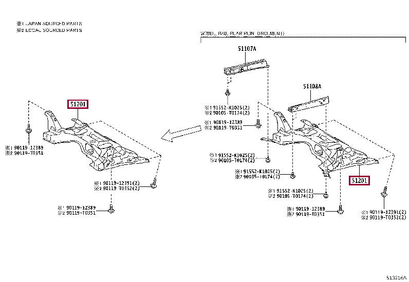 512010D180: CROSSMEMBER SUB-ASSY, FRONT SUSPENSION Тойота