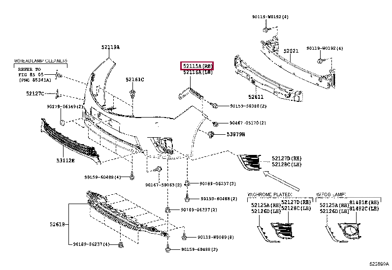 Направляющая переднего бампера правая 52115-02250 (номер toyota 5211502250)