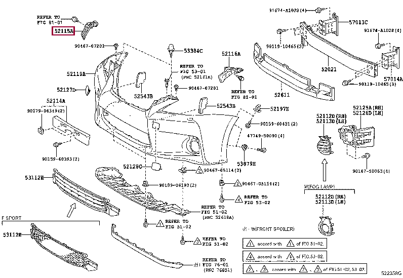 Направляющая переднего бампера правая 52115-76011 (номер toyota 5211576011)