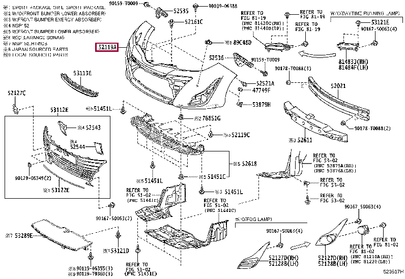 521190U941: COVER, FRONT BUMPER Тойота