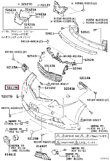 5211928B60A1: COVER, FRONT BUMPER Тойота