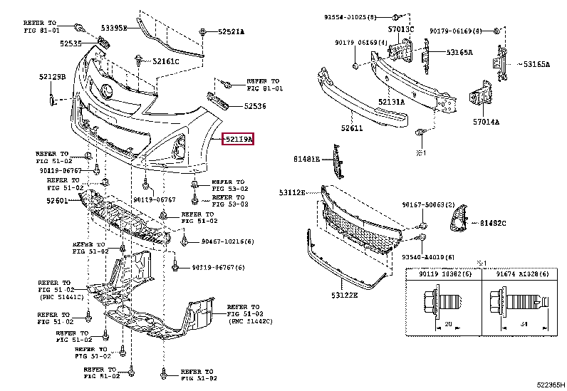 5211952830A1: COVER, FRONT BUMPER Тойота