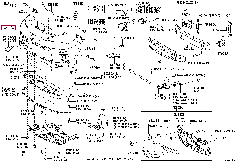 5211952B30B0: COVER, FRONT BUMPER Тойота