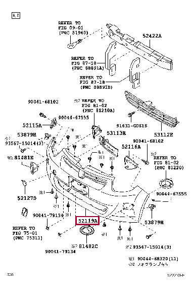 52119B1250D0: COVER, FRONT BUMPER Тойота