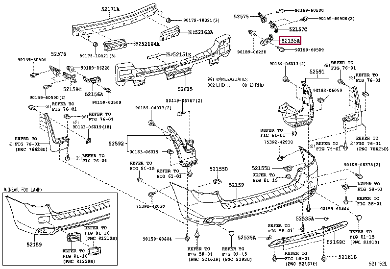 SUPPORT, REAR BUMPER SIDE, RH 52155-48040 (номер toyota 5215548040)
