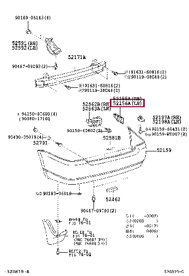 SUPPORT, REAR BUMPER SIDE, LH 52156-02060 (номер toyota 5215602060)