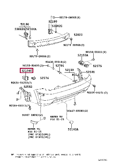 SUPPORT, REAR BUMPER SIDE, NO.1 LH 52156-52040 (номер toyota 5215652040)