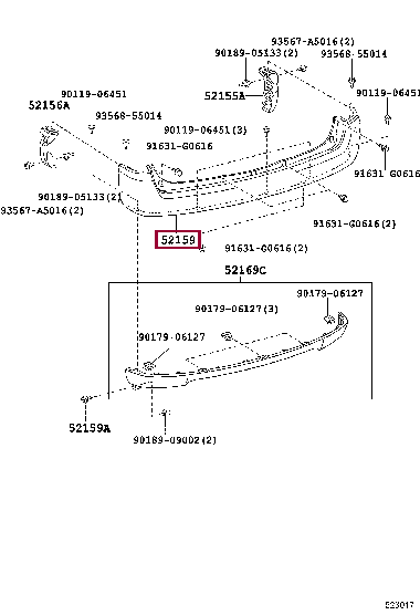 5215952850G0: COVER, REAR BUMPER Тойота