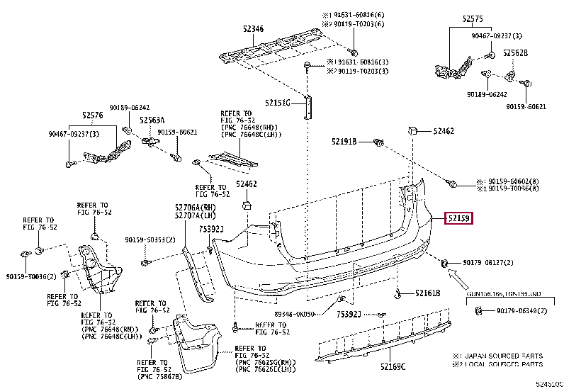 52159YP905: COVER, REAR BUMPER Тойота