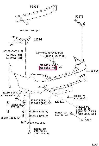 ЗАГЛУШКА ЗАДНЕГО БАМПЕРА ЛЕВАЯ 52164-33902 (номер toyota 5216433902)