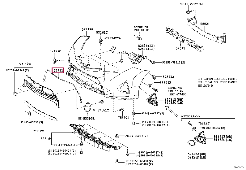 MOULDING, FRONT BUMPER 52711-02010 (номер toyota 5271102010)