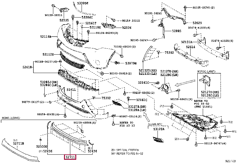Молдинг накладка переднего бампера 52711-42051 (номер toyota 5271142051)