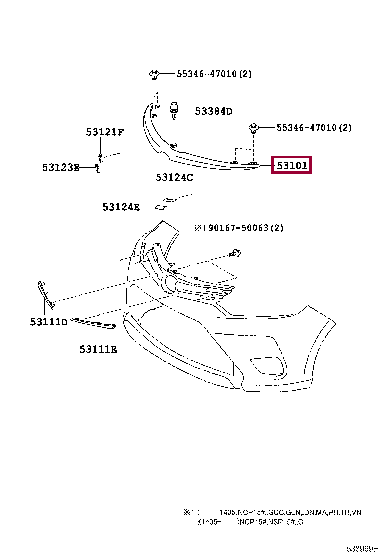 GRILLE SUB-ASSY, RADIATOR 53101-0D330 (номер toyota 531010D330)