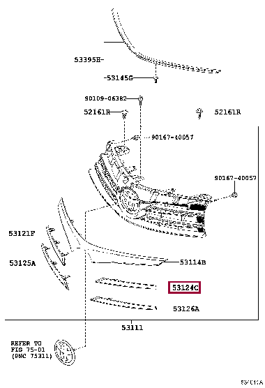 MOULDING, RADIATOR GRILLE, UPPER LH 53124-02170 (номер toyota 5312402170)