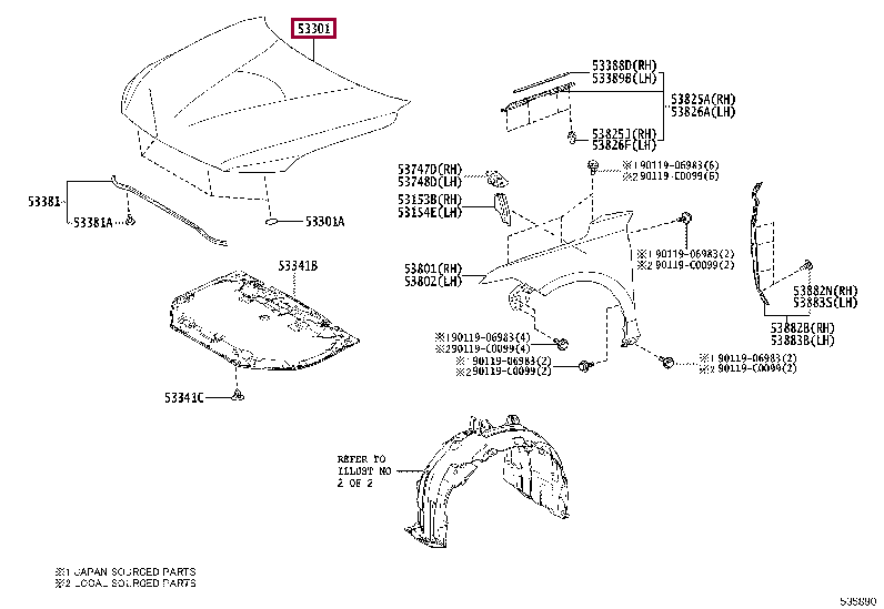 5330107080: HOOD SUB-ASSY Тойота