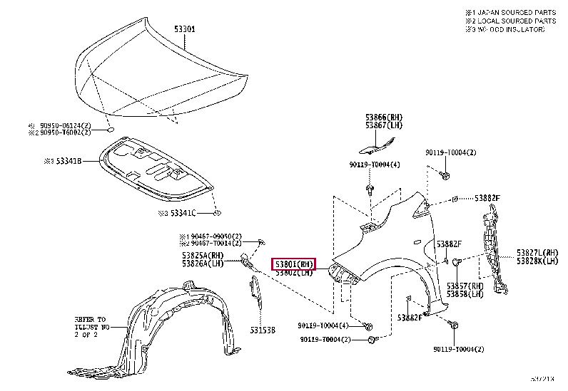 538010D260: FENDER SUB-ASSY, FRONT RH Тойота