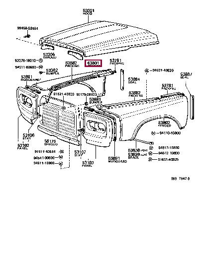 5380195219: FENDER SUB-ASSY, FRONT RH Тойота