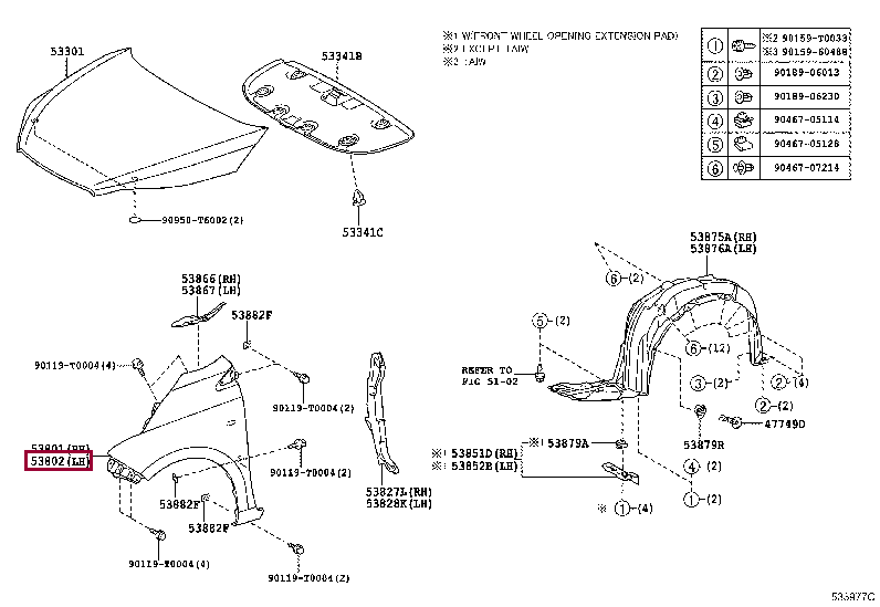 538020D010: FENDER SUB-ASSY, FRONT LH Тойота