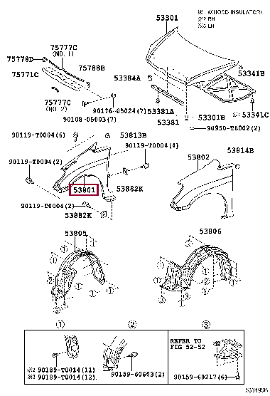 538110K120: FENDER SUB-ASSY, FRONT RH Тойота