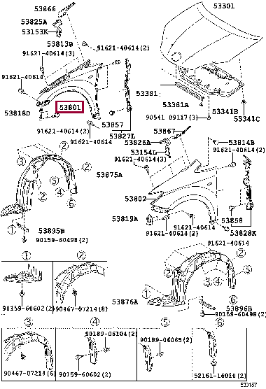 538110M050: FENDER SUB-ASSY, FRONT RH Тойота