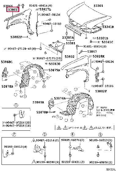 5381152120: FENDER SUB-ASSY, FRONT RH Тойота