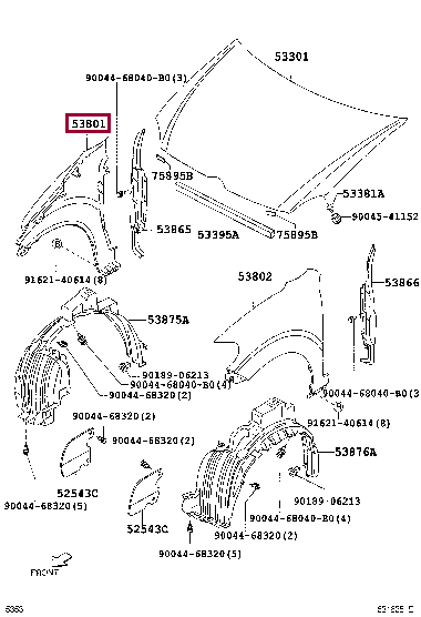 53811BZ010: FENDER SUB-ASSY, FRONT RH Тойота