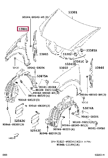 53811BZ090: FENDER SUB-ASSY, FRONT RH Тойота