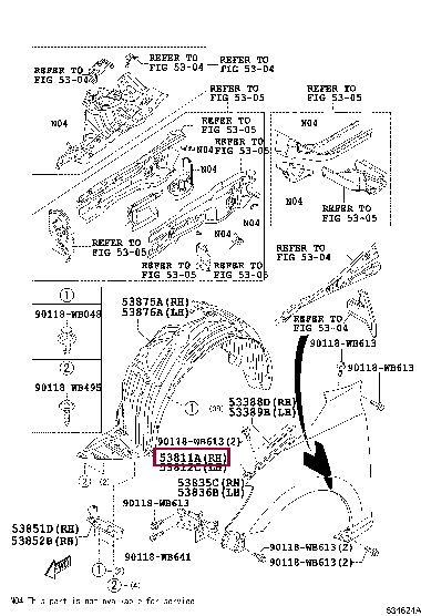 53811WB002: PANEL, FRONT FENDER, RH Тойота