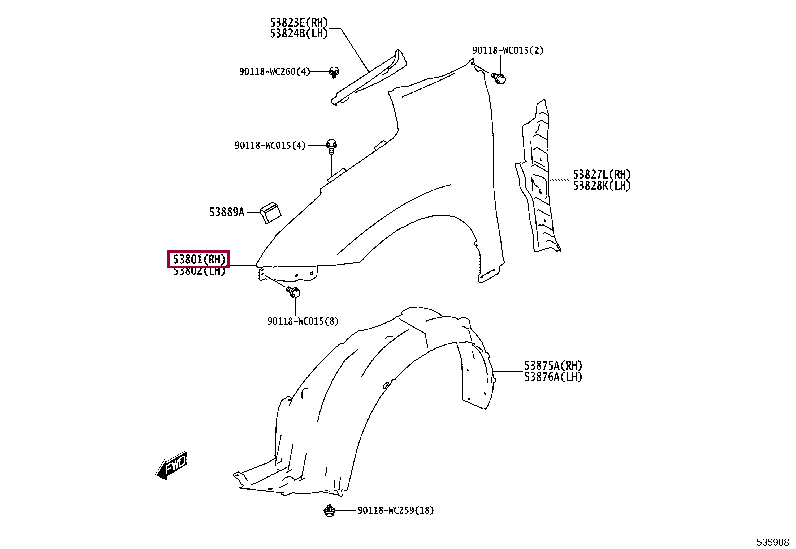 53811WC001: FENDER SUB-ASSY, FRONT RH Тойота