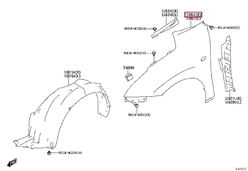 53811WC004: FENDER SUB-ASSY, FRONT RH Тойота