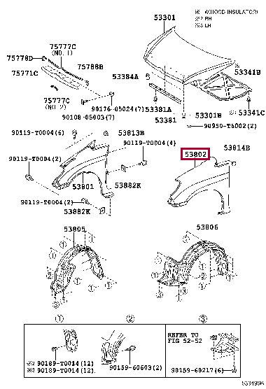538120K120: FENDER SUB-ASSY, FRONT LH Тойота