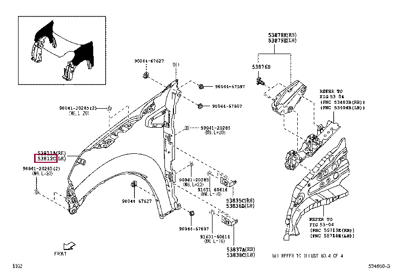 53812B2A40: PANEL, FRONT FENDER, LH Тойота