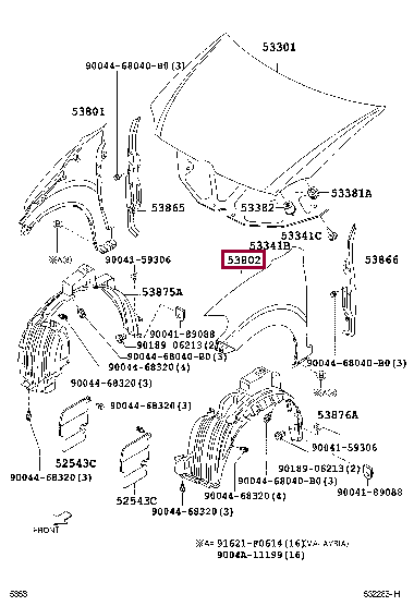 53812BZ090: FENDER SUB-ASSY, FRONT LH Тойота