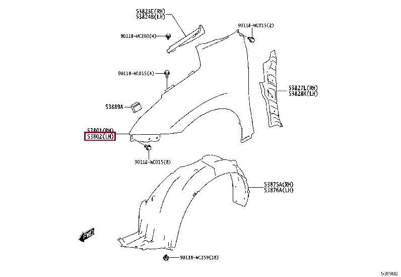 53812WC001: FENDER SUB-ASSY, FRONT LH Тойота