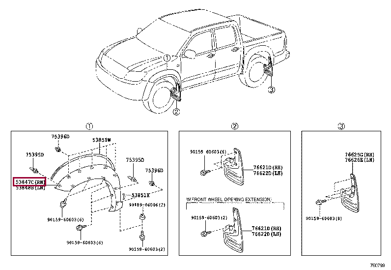 EXTENSION, FRONT WHEEL OPENING, RH 53847-0K907 (номер toyota 538470K907)