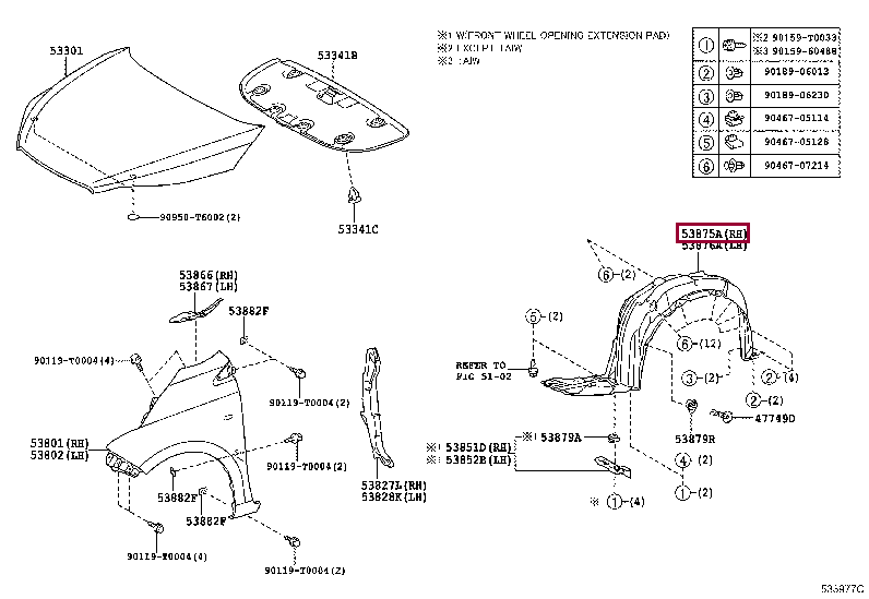 538750D220: LINER, FRONT FENDER, RH Тойота