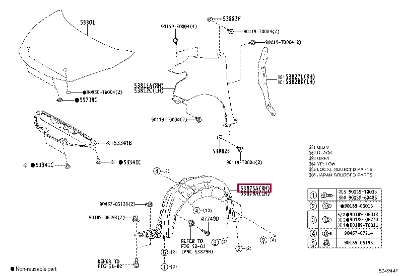 538750D410: LINER, FRONT FENDER, RH Тойота