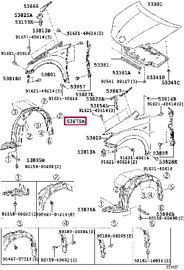 538750M030: LINER, FRONT FENDER, RH Тойота
